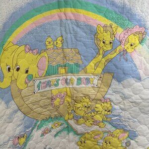 Vintage That’s Our Baby Crib Quilt Noah’s Ark Pastel Nursery Blanket